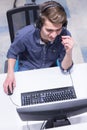 Male call centre operator doing his job top view Royalty Free Stock Photo