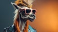 Playful Llama With Sunglasses And Leather Jacket - Hyperrealistic Animal Portrait