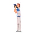 Male Cameraman Shooting with Video Camera, Television Industry Concept Cartoon Style Vector Illustration