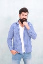 Male casual fashion style. barber care for real men. brutal hipster with mustache. Mature hipster with beard. confident Royalty Free Stock Photo