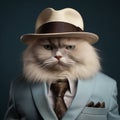Hyper-realistic Photo Of Adorable Ragdoll Cat In Hat And Suit