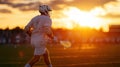 Male caucasian lacrosse player in sunset Royalty Free Stock Photo