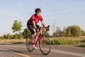 Male Caucasian Road Cyclist During Ride on Bike Outdoors Royalty Free Stock Photo