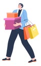 Man carrying bags and boxes from shops shopping Royalty Free Stock Photo