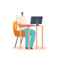 Male Character Correct Sitting Position during Working at Computer. Man Worker with Straight Back Sit at Table Royalty Free Stock Photo