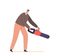 Male Character Cutting Trees With Chainsaw Requires Expertise, Skill, And Proper Safety Equipment, Vector Illustration