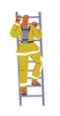 Male character, firefighter climbing on ladder