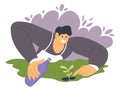 Man gardening caring for plants growth vector Royalty Free Stock Photo