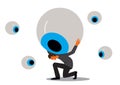 Male character holding eyeball He was seen by the crowd. or being stared at his actions all the time flat style cartoon Royalty Free Stock Photo