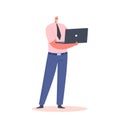 Male Character with Laptop in Hands Isolated on White Background. Freelancer, Programmer, Coder or Analyst