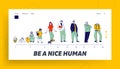 Male Character Life Cycle Landing Page Template. Man in Different Ages Newborn Baby, Child, Teenager, Adult and Elderly