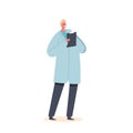 Male Character In Medical Robe Holding A Clipboard Is Focused On Reviewing Patient Records Cartoon Vector Illustration