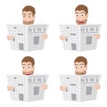 Male character reading the news paper. Vector illustration.