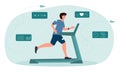 Male character running on motorized treadmill