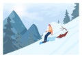 Male character on snowboard, freeriding. Snowboarder riding on natural, Royalty Free Stock Photo