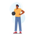 Male Character Spend Time on Weekend Playing Bowling, Man Hold Ball Prepare to Throw Hit Pins. Leisure, Active Lifestyle Royalty Free Stock Photo