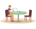 Male character spends time with poker alone. Man with playcards comes up with strategy for game Royalty Free Stock Photo