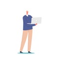 Male Character Standing with Laptop in Hands Isolated on White Background. Freelancer, Programmer, Coder. Designer