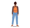 Male Character Strikes A Confident Pose With A Rucksack Snugly Strapped To His Back. Man With Shoulders Squared