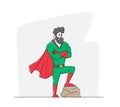 Male Character in Super Hero Costume and Red Cape Posing with Crossed Arms. Father Superhero, Successful Businessman Royalty Free Stock Photo