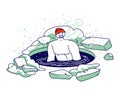 Male Character Swimming in Ice Hole in Winter Season. Man Temper, Take Part in Religious Orthodox Church Holy Epiphany