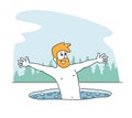 Male Character Swimming in Ice Hole in Winter Season. Man Temper, Take Part in Religious Orthodox Church Holy Epiphany