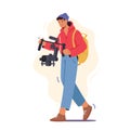 Male Character Videographer or Blogger Record Video Movie on Camera with Gimbal. Social Media Network, Tv Show, Program Royalty Free Stock Photo