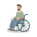 Male character in a wheelchair, young man with disabilities. Disability rights concept. Illustration