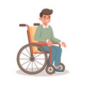 Male character in a wheelchair, young man with disabilities. Disability rights concept. Illustration