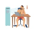 Undressed man working in heat office with fan Royalty Free Stock Photo