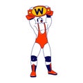 Male Character Wrestling Fight Winner Holding Golden Belt above Head. Sport, Show Performance, Combat