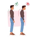 Male Character With Wrong Posture, Slouched With Rounded Shoulders. Proper Posture, Upright, Shoulders Back Royalty Free Stock Photo