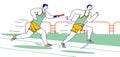 Male Characters Running Relay Race on Stadium. Sportsmen Overcome Distance in Raw with Baton. Sport Jogging Competition