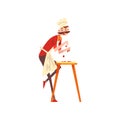 Male chef character making pizza, stage of preparing Italian pizza vector Illustration