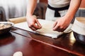 Male chef cooking apple strudel Royalty Free Stock Photo