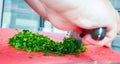 Male chef cutting parsley