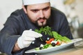 Male chef decorating salad food Royalty Free Stock Photo