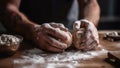 male chef kneading dough with hands generative ai