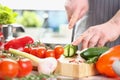 Male chef preparing healthy vegetable salad with fresh organic ingredients Royalty Free Stock Photo