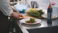 Male chef preparing salad in commercial kitchen Royalty Free Stock Photo