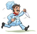 Male Chef runs with knife and rope