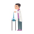 Male Chemist Doing Experiment, Scientist or Student Character Working at Medical or Researching Laboratory Cartoon Style