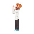 Male Chemist Holding Test Flask, Man Scientist Character in Lab Coat Doing Chemical Experiment in Laboratory Cartoon