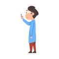 Male Chemist Scientist Holding Test Flask, Student Character in Lab Coat Working at Medical or Researching Laboratory