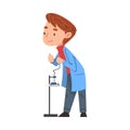 Male Chemist Scientist with Lab Equipment, Doctor or Student Character Working at Medical or Researching Laboratory