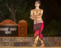 Male Classical Odissi dancer performing Odissi Dance on stage at Konark dance festival, Odisha, India.