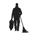 Male cleaner with a broom Royalty Free Stock Photo