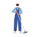 male cleaner using mop janitor wearing mask to prevent coronavirus pandemic self isolation cleaning service