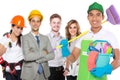 Male cleaning service and other professionals Royalty Free Stock Photo