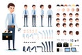Male Clerk Character Creation Kit Template with Different Facial Expressions